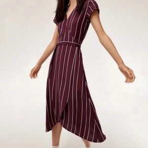 Wilfred Free Jessa Burgundy Striped Wrap Midi Dress